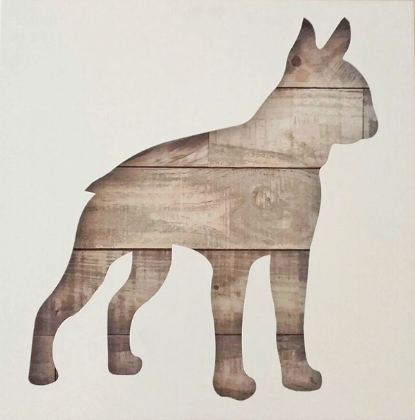 Cuadro madera y metal perro