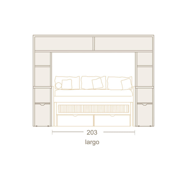 Librería puente con estantes y 2 cajones para cama de largo