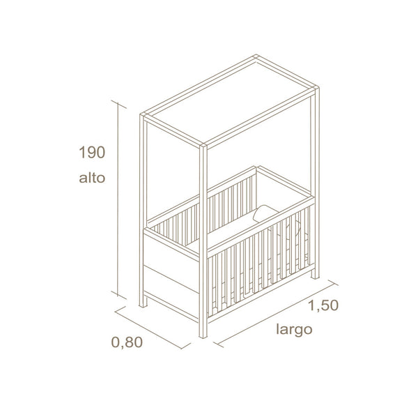Cuna convertible con dosel para colchón de 140 x 70 cm