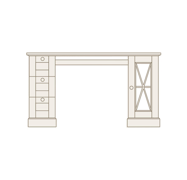 Escritorio 3 cajones 1 puerta con metacrilato y 1 estante interior