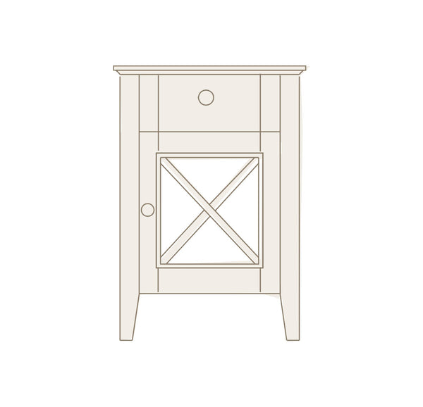 Mesita noche 1 cajón y 1 puerta con metacrilato