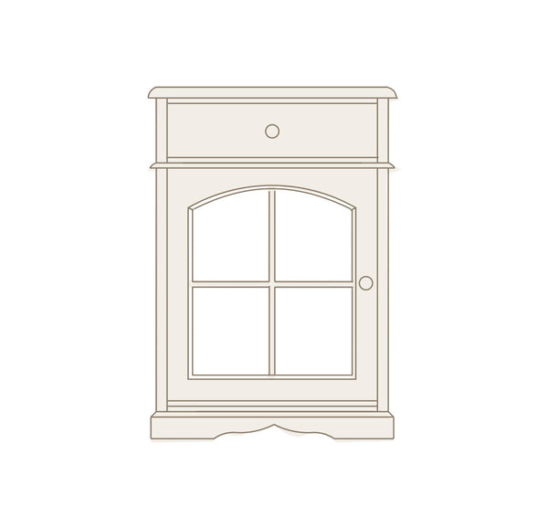 Mesita  de noche 1 cajón 1 puerta con ventana de metacrilato