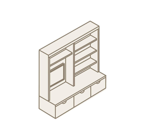 Librería TV con estantes y 3 cajones