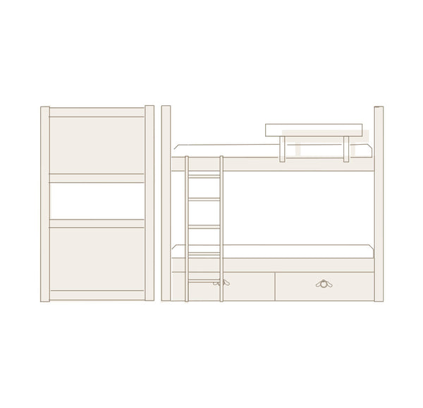 Litera con cajones, escalera lateral y barandilla
