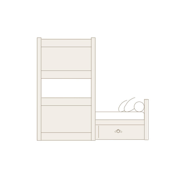 Litera en L con cajones, escalera y barandilla