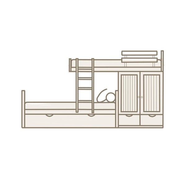 Cama tren con Nido y Armario con 2 puertas y 2 cajones