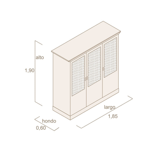 Armario 3 cuerpos 3 puertas con rejilla y metacrilato