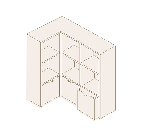 Mueble Juguetero esquinero 3 cajones con ruedas