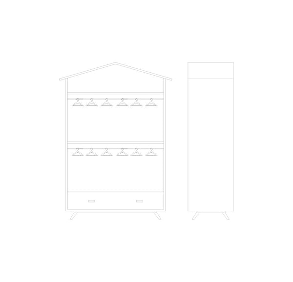 Armario abierto con tejado y 1 cajón inferior